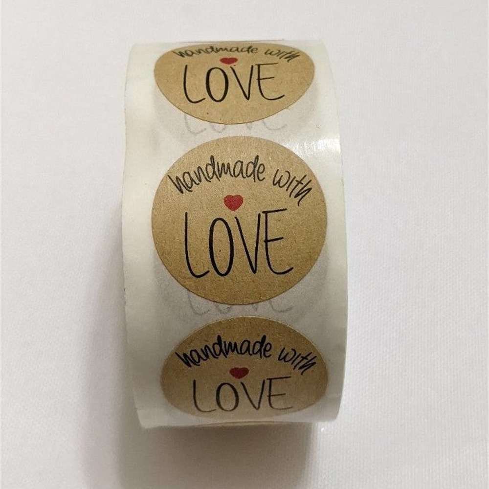 4/$20 1" 1 roll 500 pc handmade with love heart Thank You Stickers